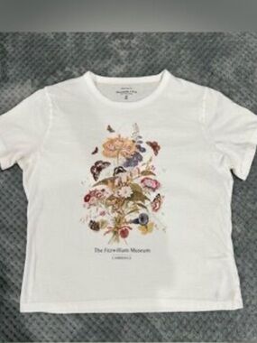 Abercrombie & Fitch White Tee with Multicolor Floral & Butterfly Print